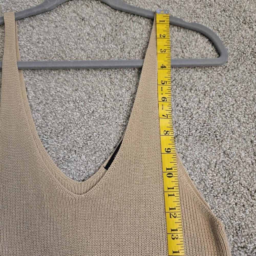Khaki Tan Beige Cami Camisole Knit Sweater Sleeveless Tank Oversized V Neck Top - Picture 10 of 10